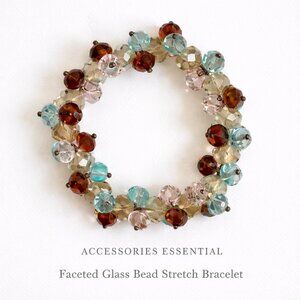 Faceted Glass Bead Stretch Bracelet Aqua Blush Amber Sparkly 7 Inch